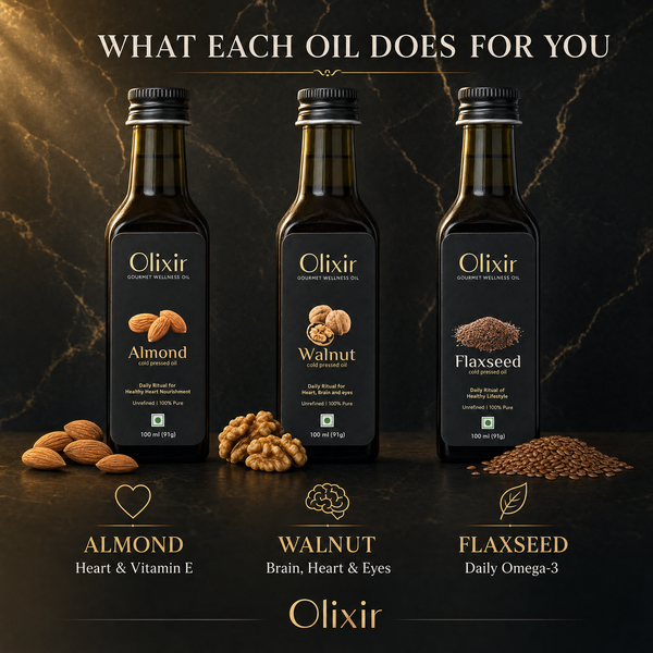 Olixir Essentials Bundle (Almond, Walnut and Flaxseed Cold Pressed Oils)