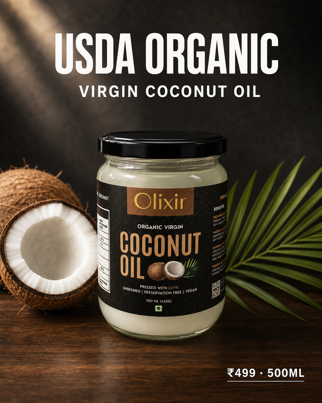 Organic Virgin Coconut Oil — 500ml Glass Jar