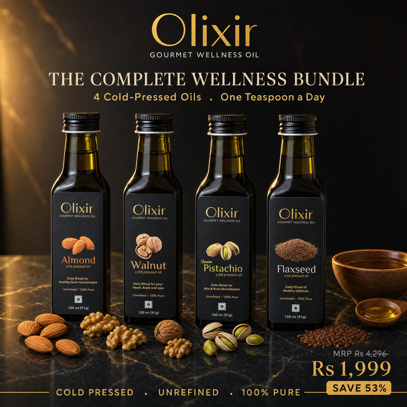 Olixir Complete Wellness Bundle (Almond, Walnut, Flaxseed and Pistachio Cold Pressed Oils)
